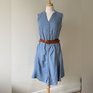 Malvin Linen Blend Button Front Dress – Blue – Size S